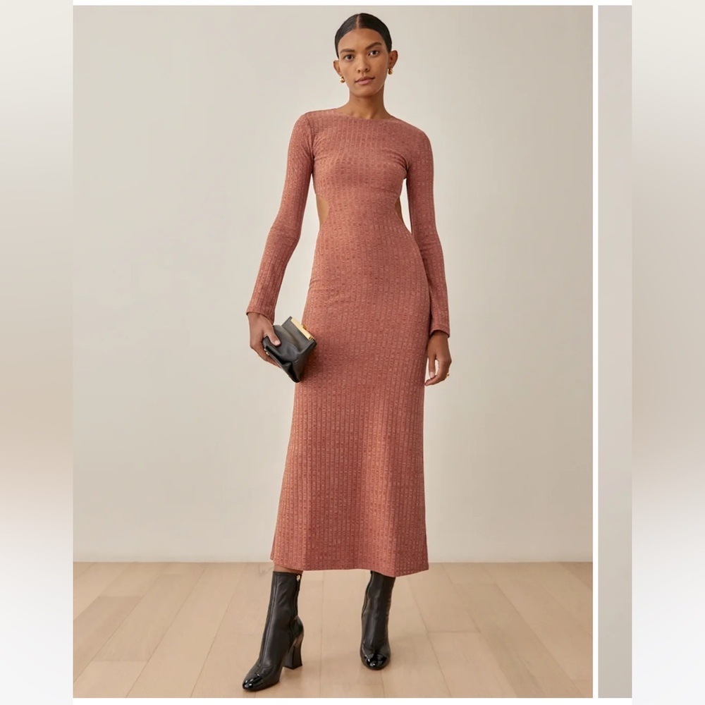 Reformation Long Sleeve Terracotta Dress